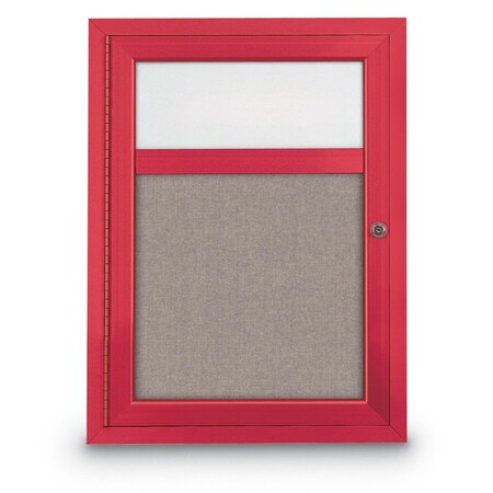 United Visual Products Slim Enclosed Corkboard, 30"x30", Black Alum Frame/Cinnabar UVEB3030-BLACK-CINNABA